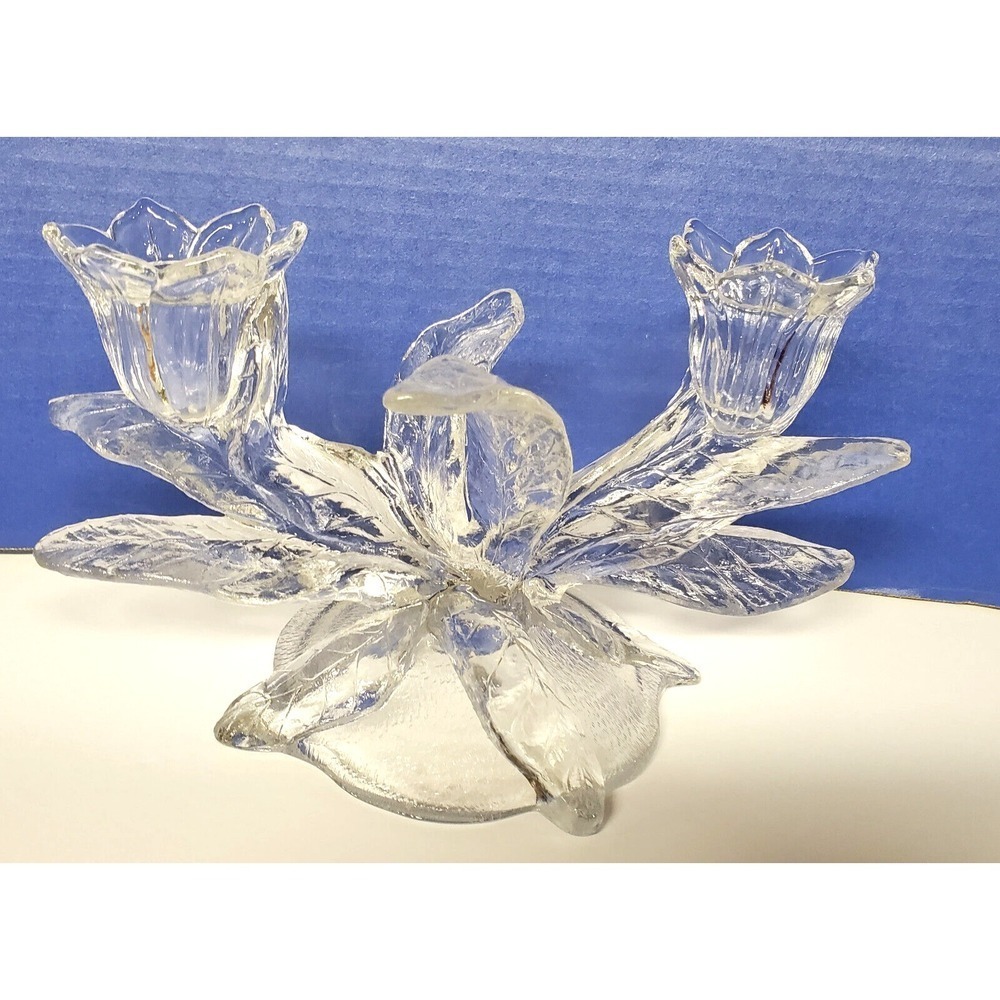 Vintage Cambridge Everglade Double Light Candle‎ Holder  Clear Glass